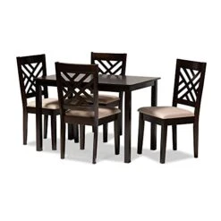 Baxton Studio Caron Dining Set And Dining Set Sand Fabric Upholstered Espresso Brown Finished Wood 5-Piece Dining Set