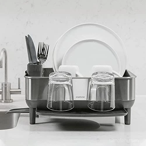 Simplehuman Compact Kitchen Dish Drying Rack With Swivel Spout, Fingerprint-Proof Stainless Steel Frame, Grey Plastic & 4.5 Liter / 1.2 Gallon Round Bathroom Step Trash Can, Brushed Stainless Steel 4 Simplehuman Compact Kitchen Dish Drying Rack With Swivel Spout, Fingerprint-Proof Stainless Steel Frame, Grey Plastic & 4.5 Liter / 1.2 Gallon Round Bathroom Step Trash Can, Brushed Stainless Steel - Image 4