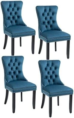 Rhomtree Set Of 2 Velvet Fabric Dining Chairs Luxury Tufted Back With Nailed Trim And Back Ring Pull Home Kitchen Dining Room Chairs Armless Side Chairs Solid Rubber Wood Legs (Gold) -Songmics Furniture Shop 414hgBBXBbL. AC