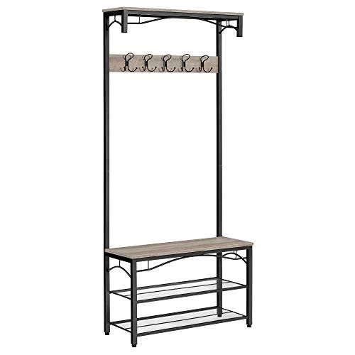 VASAGLE Shoe Bench Rack, 3-Tier Storage Shelf For Entryway Hallway Living Room, Industrial Accent Furniture With Steel Frame, 12.6 X 31.5 X 70.3 Inches, Greige 1 VASAGLE Shoe Bench Rack, 3-Tier Storage Shelf For Entryway Hallway Living Room, Industrial Accent Furniture With Steel Frame, 12.6 X 31.5 X 70.3 Inches, Greige