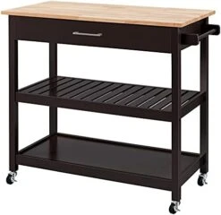 Yaheetech Kitchen Island Cart On Wheels, 3 Tiers Rolling Utility Cart With Drawer And 2 Spacious Storage Shelf, 40'' W Solid Wood Countertop, White 14 Yaheetech Kitchen Island Cart On Wheels, 3 Tiers Rolling Utility Cart With Drawer And 2 Spacious Storage Shelf, 40'' W Solid Wood Countertop, White -Songmics Furniture Shop 414kBKB t5L. AC