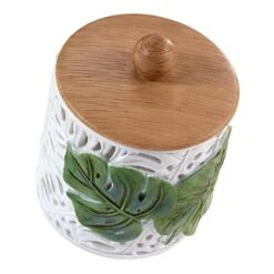 Avanti Linens - Covered Jar, Countertop Organizer, Leaf Inspired Home Decor (Viva Palm Collection), Green