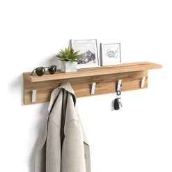 Mobili Fiver, Wall Coat Hanger, Rachele, 31.49 In, Rustic Oak, Laminate-Finished/Aluminium, Made In Italy