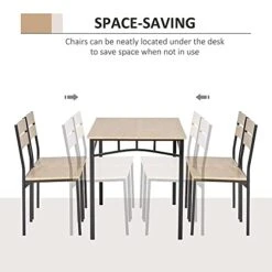 HOMCOM Rustic Industrial 5-Piece Dining Table Set Black Metal With 4 Chairs For Kitchen, Or Dining Room, Oak 9 HOMCOM Rustic Industrial 5-Piece Dining Table Set Black Metal With 4 Chairs For Kitchen, Or Dining Room, Oak -Songmics Furniture Shop 414lnN5cv2S