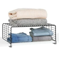 MDesign Modern Versatile Metal Closet, Cabinet Organizer Storage 2-Tier Shelf Divider And Separator For Bedrooms, Bathrooms, Entryways, Hallways, Kitchen Pantry, Office - Easy Install, 4 Pack - Black -Songmics Furniture Shop 414nNQtth0L