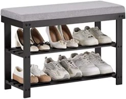 APICIZON 3-Tier Shoe Rack For Entryway, Bamboo Shoe Bench With Cushion Padded Seat, Small Shoe Organizer With Storage For Indoor Entrance Hallway Bedroom Living Room, Black -Songmics Furniture Shop 414qoKqd3jL. AC