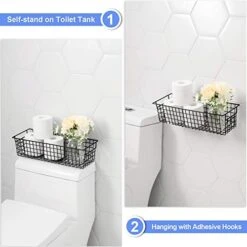 VITVITI Toilet Paper Storage With Handle, Toilet Tissue Holder, Metal Wire Storage Organizer Bins Basket, For Bathroom/Wall Mounted, Set Of 2, Black