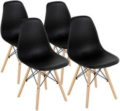 GOFLAME DSW Dining Chairs, Shell Plastic Chairs With Wood Legs, Modern Style Armless Chairs For Living Room Kitchen Bedroom, Eiffel DSW Style Side Chairs With Ergonomic Backrest Set Of 4, Black -Songmics Furniture Shop 414w482JWZL. AC
