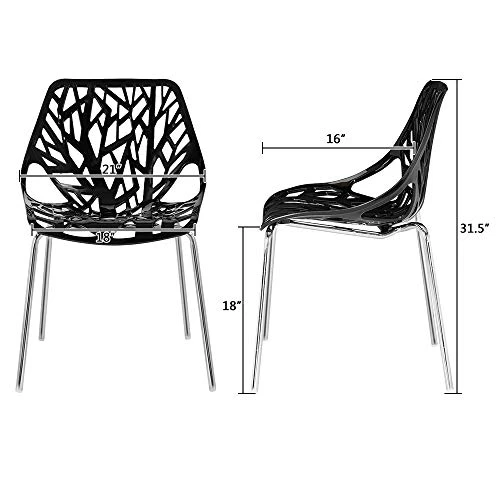 Bonnlo Modern Black Dining Chairs Set Of 6,Plastic Saping Birch Chairs,Stackable Dining Chairs Set For Living Room/Kitchen/Office (6, Black) 3 Bonnlo Modern Black Dining Chairs Set Of 6,Plastic Saping Birch Chairs,Stackable Dining Chairs Set For Living Room/Kitchen/Office (6, Black) - Image 3