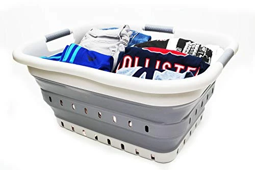 SAMMART 41L Collapsible 3 Handled Plastic Laundry Basket - Foldable Pop Up Storage Container/Organizer - Portable Washing Tub - Space Saving Hamper/Basket (3 Handled Rectangular, Grey/Dark Grey) 2 SAMMART 41L Collapsible 3 Handled Plastic Laundry Basket - Foldable Pop Up Storage Container/Organizer - Portable Washing Tub - Space Saving Hamper/Basket (3 Handled Rectangular, Grey/Dark Grey) - Image 2