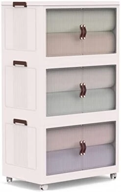 WestonBasics Stackable Plastic Storage Bins With Wheels | Folding Storage Box With Safety Latch Doors | Collapsible Storage Bins With Lids For Organizing Home Items | Cream - 3 Pack - 25 Gallon -Songmics Furniture Shop 414zlA6YaNL. AC