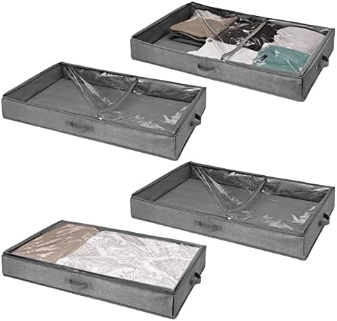MDesign Soft Fabric Under Bed Storage Organizer Holder Bag For Clothing, Accessories, Linen - Easy-View Top Panel, Attached 2-Way Zippered Lid, Side Handles - 4 Pack - Natural/Cobalt Blue 7 MDesign Soft Fabric Under Bed Storage Organizer Holder Bag For Clothing, Accessories, Linen - Easy-View Top Panel, Attached 2-Way Zippered Lid, Side Handles - 4 Pack - Natural/Cobalt Blue - Image 7