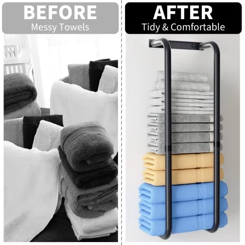 YYP Towel Racks For Bathroom, Towel Rack Wall Mounted, Stainless Steel Towel Holder For Bathroom Wall, Easy To Install Bathroom Towel Storage, Black 3 YYP Towel Racks For Bathroom, Towel Rack Wall Mounted, Stainless Steel Towel Holder For Bathroom Wall, Easy To Install Bathroom Towel Storage, Black - Image 3