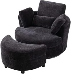 GoDoco 42" W Swivel Accent Barrel Chair Set Lounge Club Big Round Sofa With 4 Pillows And Storage Ottoman For Living Room And Bedroom (Black + Chenille) -Songmics Furniture Shop 4156bQg6NPL. AC