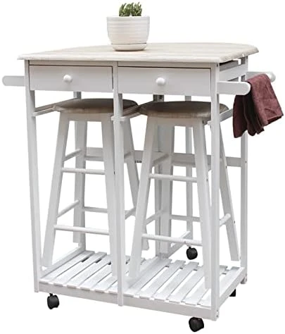 White Collapsible Kitchen Island Cart With 2 Stools - Semicircle Desk With Chairs - Solid Wood Drop Leaf Table With Handles - Foldable Kitchen Table On Wheels - Rolling Folding Table With Drawers 6 White Collapsible Kitchen Island Cart With 2 Stools - Semicircle Desk With Chairs - Solid Wood Drop Leaf Table With Handles - Foldable Kitchen Table On Wheels - Rolling Folding Table With Drawers - Image 6