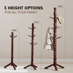 SUOHUI Coat Rack, Natural Willow Wooden Coat Rack With 3 Height Options And 9 Hooks, Free Standing Hall Tree For Clothes/Bags/Hats, Coat Rack For Home/Office/Entryway/Hallway (Rufous) -Songmics Furniture Shop 415TYi9xMeL