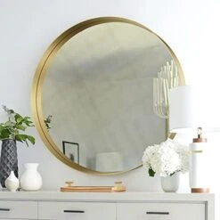 18 Inch Round Wall Circle Mirror,Large Gold Metal Framed Wall-Mounted Hanging Mirror For Bathroom Decor,Vanity Bedroom, Living Room, Entryway -Songmics Furniture Shop 415U88R0 hL. AC