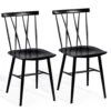 COSTWAY Dining Chair Set Of 2, Farmhouse Windsor Chairs Dining Room Chairs With Spindle Back And Sturdy Metal Construction, Wood Kitchen Side Chairs For Living Room Restaurant, Black (Height 17'')