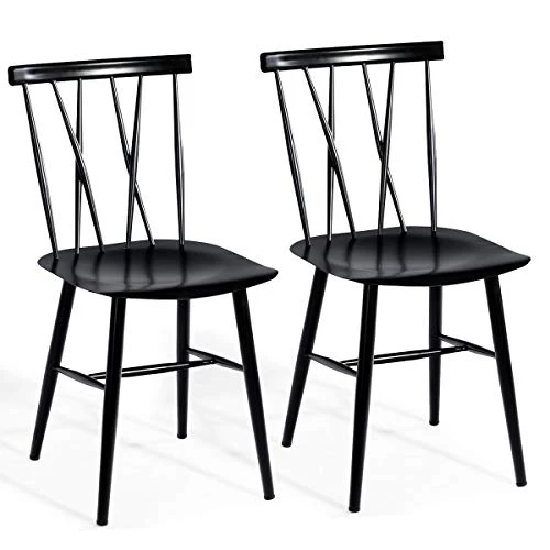 COSTWAY Dining Chair Set Of 2, Farmhouse Windsor Chairs Dining Room Chairs With Spindle Back And Sturdy Metal Construction, Wood Kitchen Side Chairs For Living Room Restaurant, Black (Height 17'') 1 COSTWAY Dining Chair Set Of 2, Farmhouse Windsor Chairs Dining Room Chairs With Spindle Back And Sturdy Metal Construction, Wood Kitchen Side Chairs For Living Room Restaurant, Black (Height 17'')