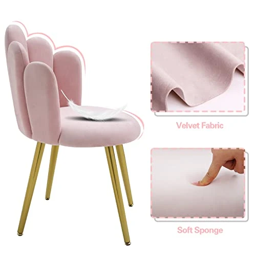 BOWTHY Vanity Chair For Makeup Room - Midcentury Modern Accent Chair For Living Room Bedroom, Makeup Chair With Back Support Velvet Chair With Gold Legs (Pink) 3 BOWTHY Vanity Chair For Makeup Room - Midcentury Modern Accent Chair For Living Room Bedroom, Makeup Chair With Back Support Velvet Chair With Gold Legs (Pink) - Image 3