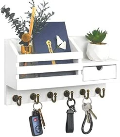 FifthQuarter Key And Mail Holder For Wall, Mail Organizer Wall Mount With 6 Hooks And Storage Drawer, Easy Installation Key Rack For Entryway And Home Decor (A-White) -Songmics Furniture Shop 415f8n OikL. AC