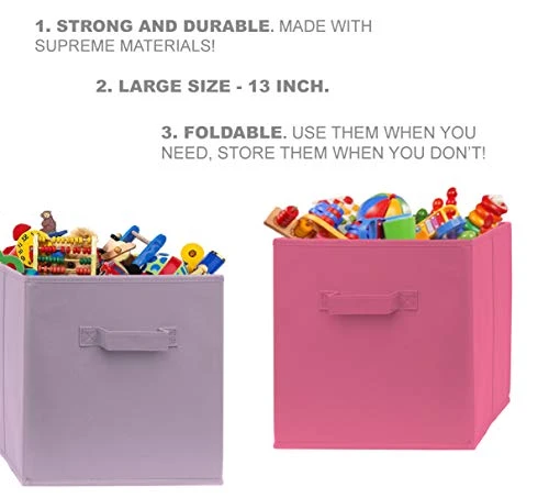 Pomatree 13x13x13 Inch Storage Cubes - 6 Pack - Fun Colored Large Storage Bins | Dual Handles | Foldable Cube Baskets For Home, Kids Room, Closet And Toys Organization | Fabric Cube Bin (Colorful) 3 Pomatree 13x13x13 Inch Storage Cubes - 6 Pack - Fun Colored Large Storage Bins | Dual Handles | Foldable Cube Baskets For Home, Kids Room, Closet And Toys Organization | Fabric Cube Bin (Colorful) - Image 3