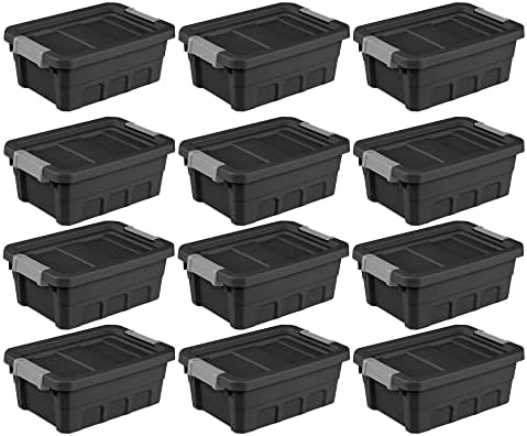 Sterilite 7.5 Gallon Stackable Rugged Industrial Storage Tote Containers With Gray Latching Clip Lids For Garage, Attic, Or Worksite, Black (6 Pack) 12 Sterilite 7.5 Gallon Stackable Rugged Industrial Storage Tote Containers With Gray Latching Clip Lids For Garage, Attic, Or Worksite, Black (6 Pack) - Image 12