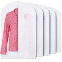 Plixio 40" Clear White Hanging Garment Bags For Closet Storage - Clothing, Coat, Dance Costumes, Suit Bags For Travel And Clothes Storage - Men Suit Cover, Clear Garment Bag, Dress Bag - (5 Pack)