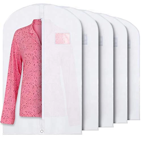 Plixio 40" Clear White Hanging Garment Bags For Closet Storage - Clothing, Coat, Dance Costumes, Suit Bags For Travel And Clothes Storage - Men Suit Cover, Clear Garment Bag, Dress Bag - (5 Pack) 1 Plixio 40" Clear White Hanging Garment Bags For Closet Storage - Clothing, Coat, Dance Costumes, Suit Bags For Travel And Clothes Storage - Men Suit Cover, Clear Garment Bag, Dress Bag - (5 Pack)