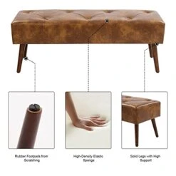 Furniliving 44 Inch Tufted Bench, Leather Footrest Stool Bedroom Bench Seat, Upholstered Tufted Beathable Fabrics Ottoman Bench With X-Shaped Wood Legs For Kitchen, Solid Wood Indoor Bench -Songmics Furniture Shop 415kMc42UNL