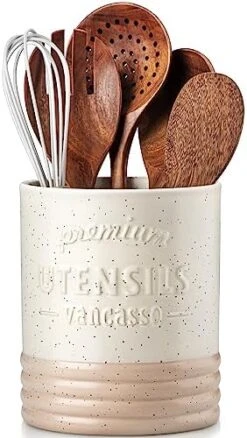 Vancasso Sabine Utensil Holder, 7.2" Large Utensil Crock For Kitchen Counter, Ceramic Utensil Crock Storage, Matte Cream-Colored Farmhouse Utensil Organizer, Utensil Storage For Home Décor, Gifts -Songmics Furniture Shop 415nRrpZq5L. AC