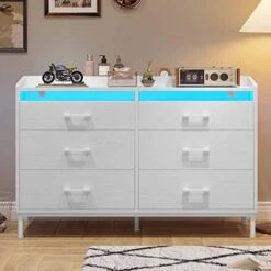 EPHEX Drawer Dresser With Acrylic LED Light, Wide Chest Of Drawers With Storage Compartment, 6 Drawer Dressers Organizer For Bedroom, Living Room, Hallway, Black -Songmics Furniture Shop 415prmrqCqL. AC