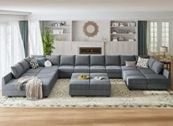 HONBAY Oversized Modular Sofa Couch With Ottoman U Shape Couch With Chaise Sleeper Sofa With Storage Seats, Bluish Grey -Songmics Furniture Shop 415seeFhVtL. AC
