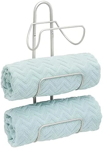 MDesign Modern Decorative Metal 3-Level Wall Mount Towel Rack Holder And Organizer For Storage Of Bathroom Towels, Washcloths, Hand Towels - Satin 9 MDesign Modern Decorative Metal 3-Level Wall Mount Towel Rack Holder And Organizer For Storage Of Bathroom Towels, Washcloths, Hand Towels - Satin - Image 9
