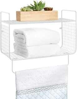 MDesign Steel Wall Mount Storage Organizer Shelf Rack With Towel Bar - Mounted Shelves For Bathroom, Laundry Room, Kitchen, Garage - Basket For Hand Towels, Washcloth - Concerto Collection - White 17 MDesign Steel Wall Mount Storage Organizer Shelf Rack With Towel Bar - Mounted Shelves For Bathroom, Laundry Room, Kitchen, Garage - Basket For Hand Towels, Washcloth - Concerto Collection - White -Songmics Furniture Shop 415x DgegHL. AC