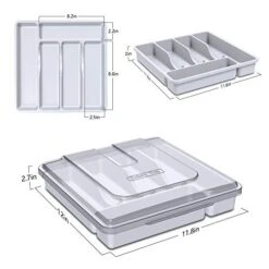 YICOCHI Utensil Holder For Countertop With Lid, Plastic Silverware Tray For Drawer, 5 Compartments Flatware Organizer, White -Songmics Furniture Shop 415y3bNzulL