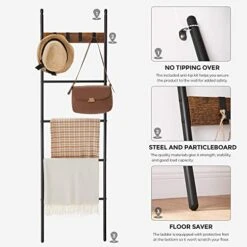 VASAGLE Blanket Ladder, 5-Tier Ladder Shelf, Decorative Ladder With 4 Removable Hooks, Metal Frame, Industrial Style, Rustic Brown And Black ULLS016B01 -Songmics Furniture Shop 415yH2BTUxL