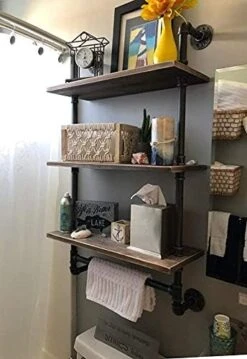 ANGIEHAIE Industrial Pipe Shelf,Rustic Wall Shelf With Towel Bar,20" Towel Racks For Bathroom,Pipe Shelves Wood Shelf Shelving (2-Tier) -Songmics Furniture Shop 4162vg16B4L. AC
