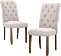 COLAMY Tufted Dining Chairs Set Of 4, Upholstered Parsons Dining Room Chairs, Fabric Kitchen Side Chair With Wood Legs - Dark Beige -Songmics Furniture Shop 4165DklwKL. AC