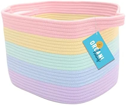 OrganiHaus Woven Basket For Storage | Basket For Shelves | Toy Basket | Throw Blanket Basket For Living Room | Cotton Rope Basket For Storage | Decorative Baby Basket For Towels | Rainbow Basket 14x9 11 OrganiHaus Woven Basket For Storage | Basket For Shelves | Toy Basket | Throw Blanket Basket For Living Room | Cotton Rope Basket For Storage | Decorative Baby Basket For Towels | Rainbow Basket 14x9 - Image 11