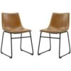 Walker Edison Douglas Urban Industrial Faux Leather Armless Dining Chairs, Set Of 2, Whiskey Brown