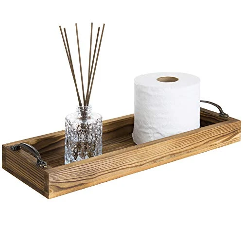 MyGift 16-inch Rustic Burnt Wood Toilet Tank Tray Organizer Storage Bathroom Vanity Tray With Vintage Brass Metal Handles 6 MyGift 16-inch Rustic Burnt Wood Toilet Tank Tray Organizer Storage Bathroom Vanity Tray With Vintage Brass Metal Handles - Image 6