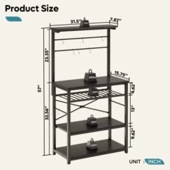 Bestier Kitchen Baker's Rack Utility Storage Shelf With Wine Rack 5 Tier Industrial Shelves Microwave Oven Stand With Hutch And Side Hooks Free Standing Kitchen Organizer Workstation, Black -Songmics Furniture Shop 416FyRyarDL