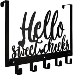 FLOWERHERD Towel Racks Holder For Bathroom - Black Rustic Iron Hello Sweet Cheeks Towel Holder Shower Door Hooks With Screws For Towel Bathroom Hanging Home Door Wall Decor -Songmics Furniture Shop 416GBYcubwL. AC