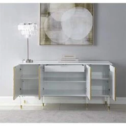 Meridian Furniture Bellissimo Collection Modern | Contemporary Lacquer Sideboard/Buffet Tipped Acrylic Legs Wood Design, 64" W X 18" D X 31" H, White/Gold -Songmics Furniture Shop 416IcElYylL