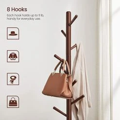 VASAGLE Coat Rack Freestanding, Wooden Coat Rack Stand With 8 Hooks, Adjustable Coat Tree For Coats, Hats, Bags, Purses, For Entryway, Hallway, Rubberwood, Walnut URCR01WN -Songmics Furniture Shop 416MoPkY9dL