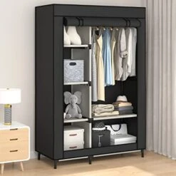 Buzowruil Canvas Wardrobe Portable Closet Wardrobe Clothes Storage With 6 Shelves And Hanging Rail,Non-Woven Fabric, Quick And Easy Assembly,Black 12 Buzowruil Canvas Wardrobe Portable Closet Wardrobe Clothes Storage With 6 Shelves And Hanging Rail,Non-Woven Fabric, Quick And Easy Assembly,Black -Songmics Furniture Shop 416MpDKA6bL