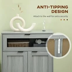 HOMCOM Sideboard Buffet Cabinet, Kitchen Cabinet With Metal Grid Flip Drawer, Adjustable Shelf, Accent Cabinet For Living Room, Grey -Songmics Furniture Shop 416Q4KdUpNL