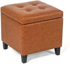 Adeco Bonded Leather Square Tufted Footstool, 18", Brown Storage Ottomans, -Songmics Furniture Shop 416RZWRgcTL. AC
