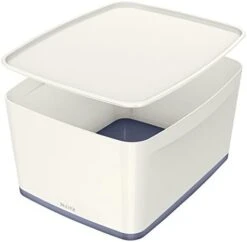 Leitz Large MyBox With Lid, Storage Box For Home And Office, High Gloss Plastic, 18 Litre, A4, White/Blue Metallic -Songmics Furniture Shop 416T3062nL. AC